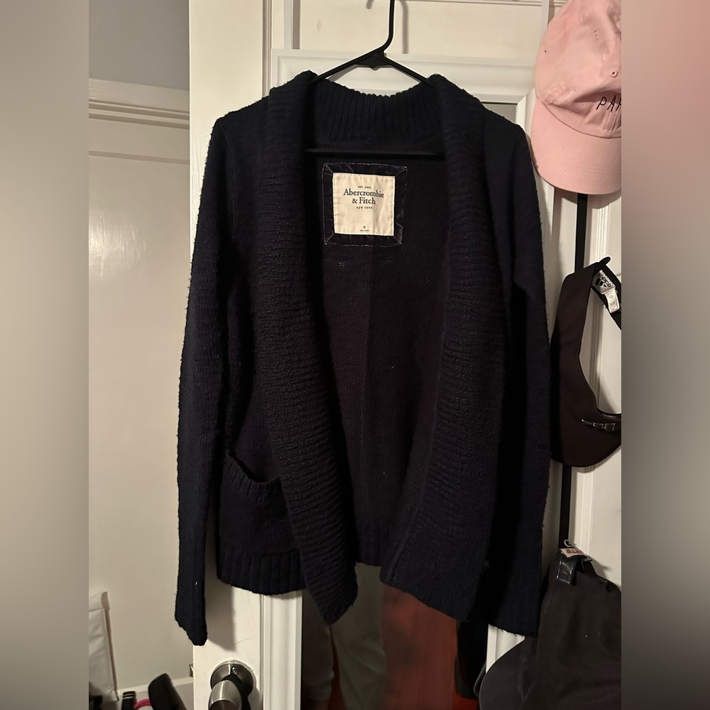 Abercrombie & Fitch A&F Navy Blue Open Knit Navy Blue Long Cardigan Women M